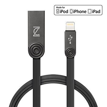 ZECEEN Flat USB Lightning Cable – Fast Charging & Data Transfer Cable (3.3 ft) – Tangle Free & Zinc Alloy – Bending & Rubber – Compatible with 7/6s/6/5s/5/SE, iPad Pro/Air/Mini, iPod