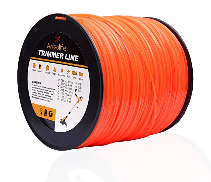 Anleolife 5-Pound Commercial Square .095-Inch-by-1280-ft String Trimmer Line in Spool,with Bonus Line Cutter, Orange