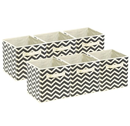 Sorbus Foldable Storage Cube Basket Bin, 6 Pack,Chevron Pattern (Beige)