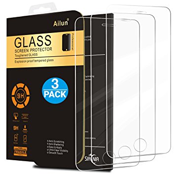 iPhone 5s Screen Protector,iPhone SE Screen Protector,[3pack]by Ailun,For iPhone 5/5c,Tempered Glass,9H Hardness,2.5D Edge,Anti-Scratch,Case Friendly-Siania Retail Package