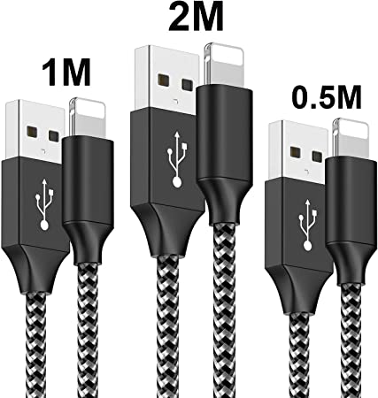 Phone Charger,USB Charging Cable[3Pack 0.5M 1M 2M] Faster Charge Nylon Braided Cord Compatible with Phone 11/11Pro/11Pro MAX/X/XS MAX/XR/8/8 plus/7/7 plus/6s/6s plus/6/6 plus/SE/5s/5c