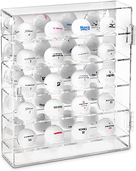 Ikee Design Acrylic Mountable Golf Balls Display Case Cabinet Wall Rack Holder, Acrylic Display Rack Case Organizer Storage for 20 Golf Balls with Mirrored Back
