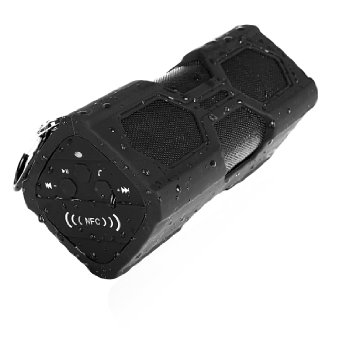 Waterproof Sport Speaker Captain Wireless Stereo Bluetooth Outdoor Speaker Csr40 25W Dustproof Shockproof Bass Subwoofer Sound Speaker 2 in 1 Function with 3600mah Power Bank Mic  NFC Support Black