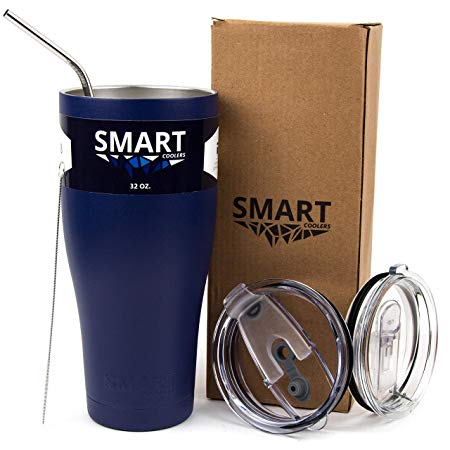 Tumbler 32 oz Color Navy Blue Ultra-Tough Double Wall Stainless Steel Premium Insulated Cup - Keep Coffee and Ice Tea - Ultimate Set - Leak-Proof   Sliding Lid   Straw   Brush   Gift Box Navy Blue