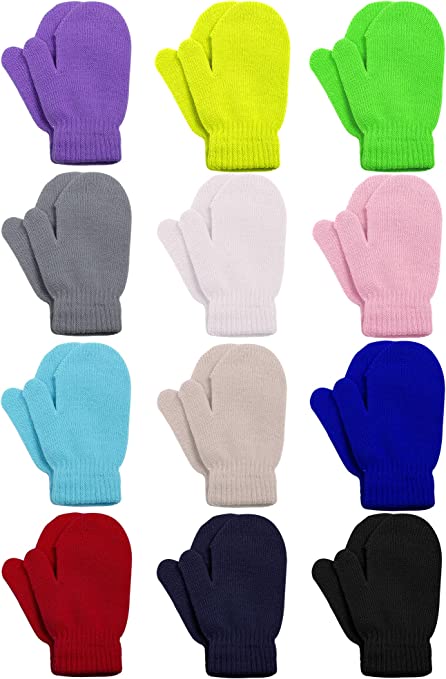 Cooraby 12 Pairs Toddler Winter Mittens Unisex Knitted Baby Gloves Mittens