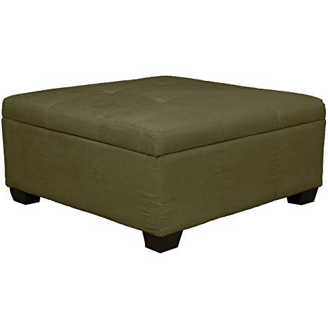 36" x 36" x 18" high Tufted Padded Hinged Storage Ottoman Bench, Microfiber Suede Olive Green
