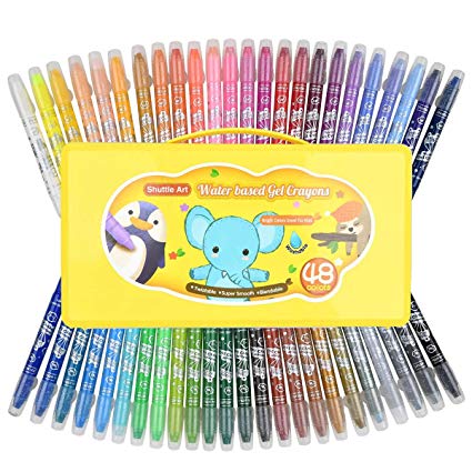 48 Colors Crayons for Toddlers, Shuttle Art Twistable Washable Gel Crayons for Kids Children and Students,Non-Toxic Crayons Set with foldable case,Ideal for Paper Glass and Mirrors