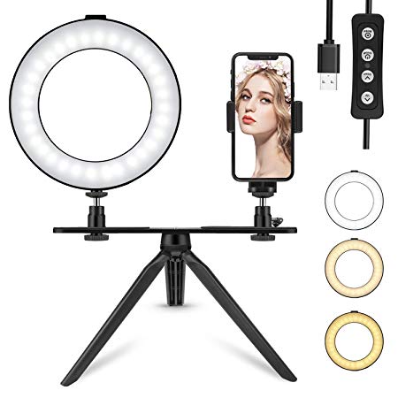 Tenswall 6" LED Ring Light with Tripod Stand for Live Stream,YouTube Video & Makeup Selfie, Mini Desktop LED Camera Light with Phone Holder Selfie Ring Light with 3 Light Modes & 11 Brightness Levels