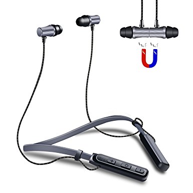 Wireless Lightweight Neckband Bluetooth Headset V4.1 Stereo Earbuds Sports Handsfree Headphone with Microphone Magnet Attraction Compatible for Most Bluetooth Devices (GREY)