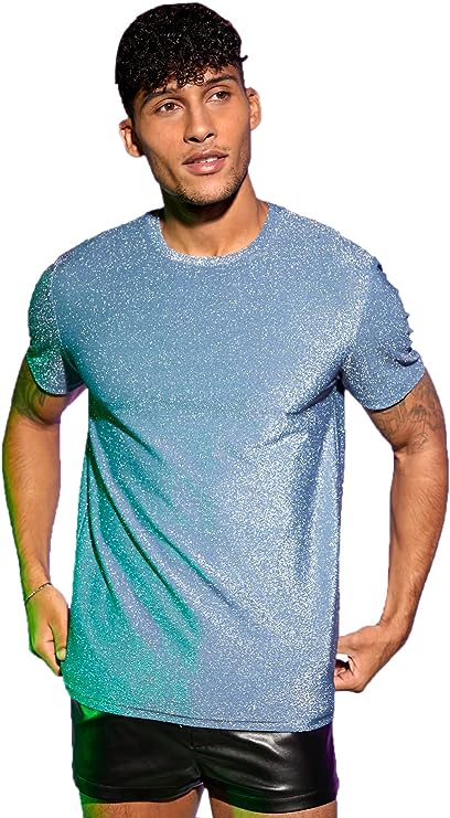 Milumia Men's Casual Glitter Tee Round Neck Short Sleeve T Shirts Tops Streetwear