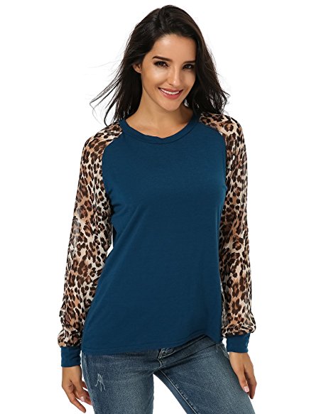 ZANZEA Women's Sexy Leopard Long Sleeve Chiffon Loose Blouse Casual Top Pullover