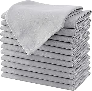 H.VERSAILTEX Cloth Napkins Set of 12 (18" X 18") Linen Textured Dinner Napkins Waterproof Extra Soft Thick Durable Reusable Napkins with Hemmed Edges for Dinners, Weddings and Everyday Use, Grey