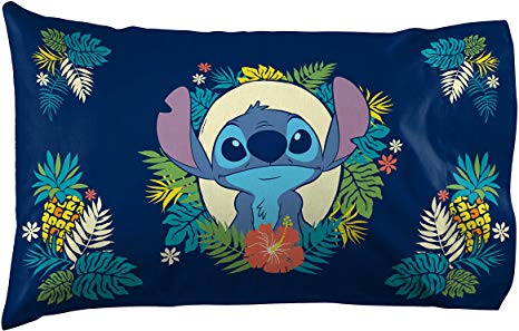 Jay Franco Lilo & Stitch Hawaii Garden 1 Pack Pillowcase - Double-Sided Kids Super Soft Bedding (Official Product)