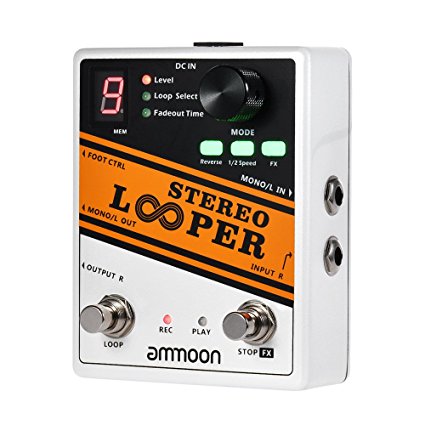 ammoon Stereo Looper Pedal Electric Guitar Effect Pedal 10 Independent Loops Max. 10 minutes Recording Time Unlimited Overdubbing