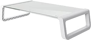 Trust Monta Support de Moniteur, Support Écran PC en Verre Trempé 41 x 22 x 10 cm, Réhausseur d'Écran Bureau Ergonomique, Organisateur de Table pour Ordinateur Portable, Mac, Travail - Blanc