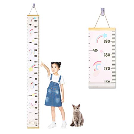 Accmor Child Growth Chart, Wood Frame Fabric Canvas Kids Growth Chart Height Measurement Ruler with Removable Hook, Adorable Hanging Wall Ruler Baby Growth Chart for Child - 78.7'x7.87'' (Unicorn)