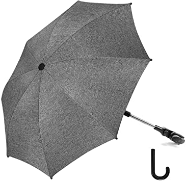 RIOGOO Pushchair Parasol Umbrella Universal 50  UV Baby and Infant Sun Protection Umbrella with Umbrella Handle for Pram, Stroller, Pushchair and Buggy-Grey