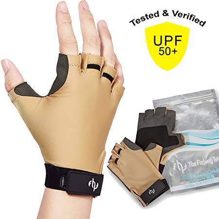 UV Fishing Gloves Sun Protection for Men & Women, Certified UPF 50 , Half Finger Glove Kayaking, Paddling, Sailing, Driving, Rowing, Hiking, Fingerless, Free of Chemicals, Machine Washable, XL to XS