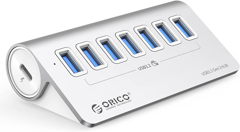 ORICO USB Hub 10Gbps with 7 USB A Ports, USB 3.2 Gen 2 Hub with 3.28Ft USB-A to USB-C Cable USB Splitter for MacBook, Mac Pro/Mini, iMac, Surface Pro Laptop/PC