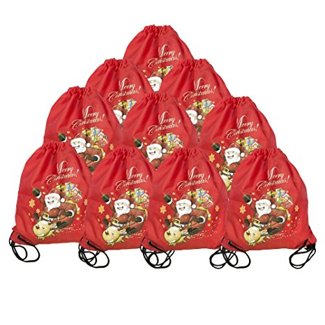 BINGONE Christmas Drawstring Bag Folding Backpack Candy Storage 10 PCS