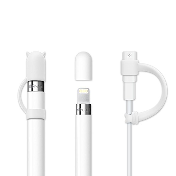 [3-Pack] FRTMA for Apple Pencil Cap / Apple Pencil Devil Cap Holder / Lightning Cable Adapter Tether for iPad Pro Pencil (Ivory White)