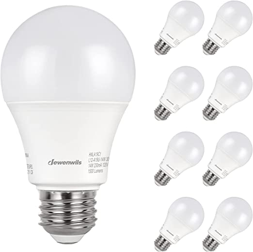 DEWENWILS 8-Pack A19 LED Light Bulbs 100 Watt Equivalent, 1500LM, 5000K Daylight, 15W, E26 Medium Screw Base, Non Dimmable, UL Listed