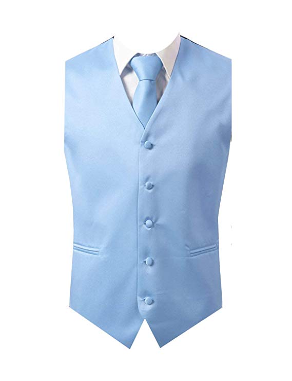 Brand Q 3pc Men's Dress Vest Necktie Pocket Square Set For Suit or Tuxedo