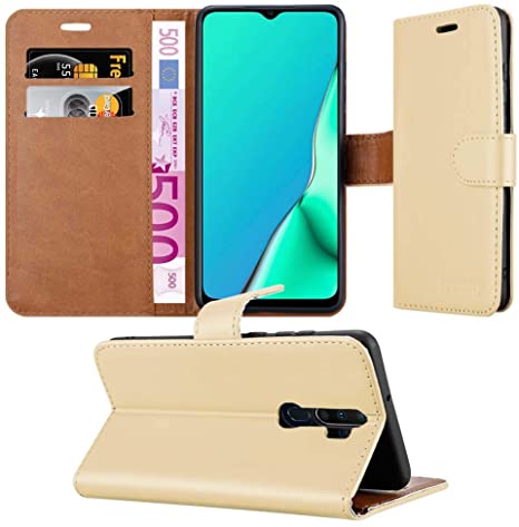 For OPPO A9 2020 Phone Case Leather Flip Magnetic Closure Book Stand Card Holder Wallet Cover For Oppo A9 (2020) Mobile (Gold)