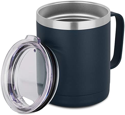 HASLE OUTFITTERS Coffee Mug with Handle, 12oz Vacuum Insulated Stainless Steel Reusable Coffee Cup with Lid, Double Wall Outdoor Travel Mug, Powder Coated Navy Blue