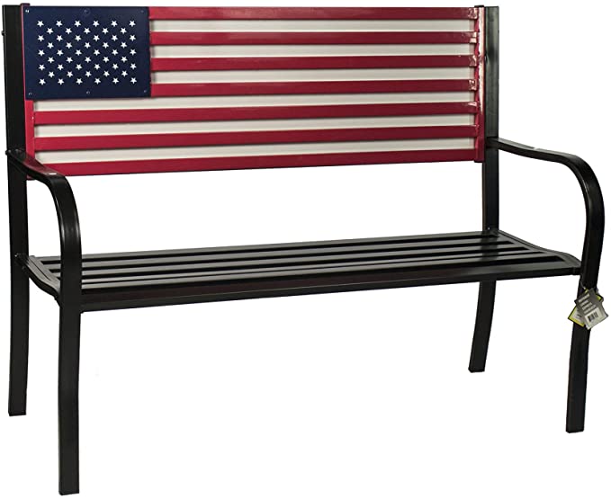 BACKYARD EXPRESSIONS PATIO · HOME · GARDEN 906727 Metal American Flag Patio Front Porch or Park Bench Outdoor, Red/White/Blue