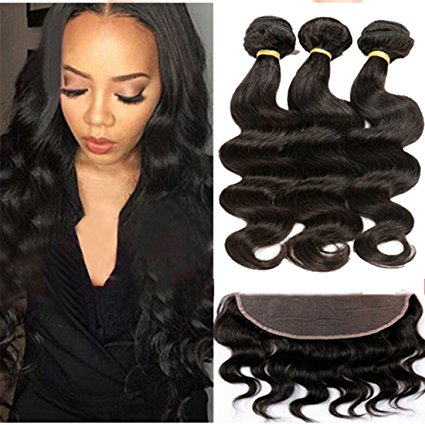 ALIMICE HAIR 8A 13X4 Ear To Ear Lace Frontal Closure With Bundles Peruvian Body Wave Virgin Human Hair 3 Bundles With Lace Frontal Closure (16 & 18 & 20 & Closure 14)