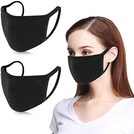 KISSBUTY 2 Pack Mouth Mask Teens Women Anti Dust Face Mask Cotton Mouth Mask, Black 3 Layers Cotton Face Mask for Cycling Camping Travel, Women or Teens 12 to 16 Years (2)