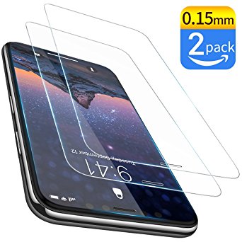 iPhone X Screen Protector, [2 Pack] Tempered Glass Screen Protectors Crystal Clear for Apple iPhoneX 2017, 0.15MM Screen Protector Glass Work with [3D Touch] by Ainope