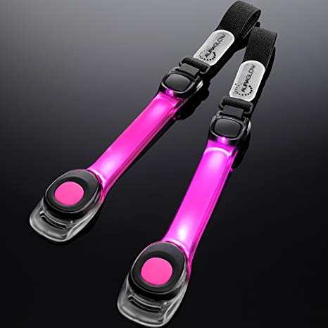 Auraglow Super Bright High Visibility Light-Up LED Arm Band Reflective Running Bracelet Cycling Safety Band - Twin Pack - Pink - 2nd Gen