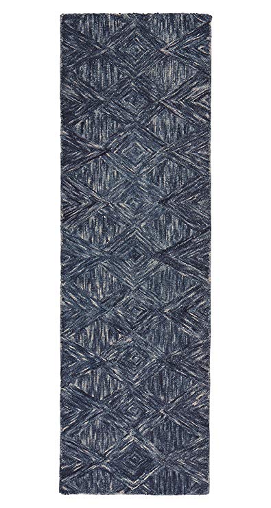 Rivet Motion  Patterned Wool Runner, 2'3" x 7'6", Denim Blue