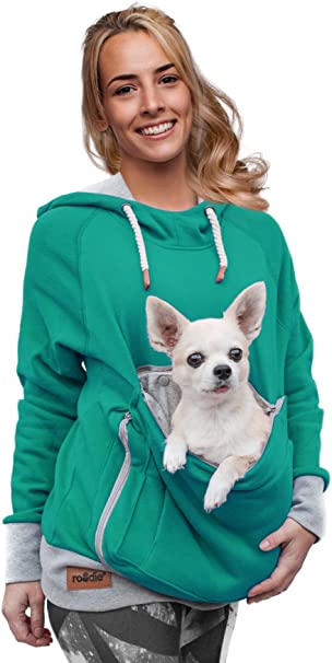 Pet Pouch Hoodie Small Pet Carrier - Dog Cat Pouch Hoodie Sweatshirt Kangaroo Pocket Holder - No Ears - Women's Fit