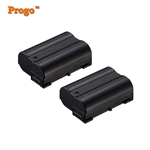 Progo Professional EN-EL15 Rechargeable Li-Ion Battery for Nikon EN-EL15 and Nikon 1 (One) V1, D600, D800, D800E, D7000 D7100 DSLR Cameras, Fully Compatible! Use Same as OEM. 2 Pack.