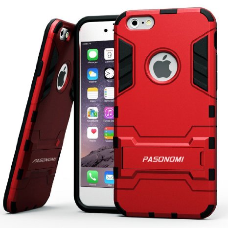 iPhone 6 Plus Case, Pasonomi® [Heavy Duty] [Shock-Absorption] [Kickstand Feature] Hybrid Dual Layer Armor Defender Full Body Protective Case Cover for iPhone 6 Plus (5.5Inch) (Red)
