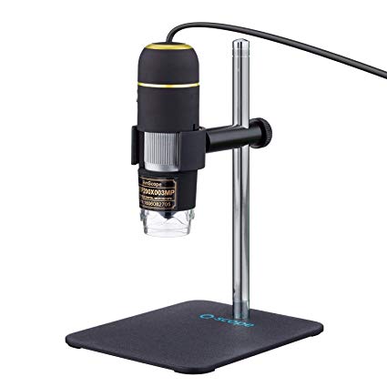 AmScope 200X USB Digital Handheld Microscope with Built-in LEDs and Metal Stand