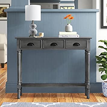 Urbanest Burlington Console Table with 3 Drawers, 32-inch Tall, 39 1/2-inch Wide, 9-inch Deep, Vendee Gray