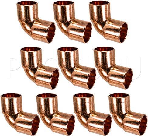 PROCURU 3/4-Inch Copper 90-degree Elbow C x C Sweat Connection, Short-Turn Copper Fitting for Plumbing, Professional Grade Lead-Free-Certified (3/4", 10-Pack)