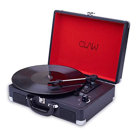 CLAW Stag Portable Vinyl Record Player Turntable with Built-in Stereo Speakers (Black)