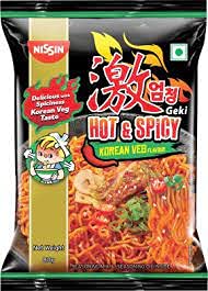 Nissin Hot & Spicy Korean Veg Flavour Pouch, 80 Grams