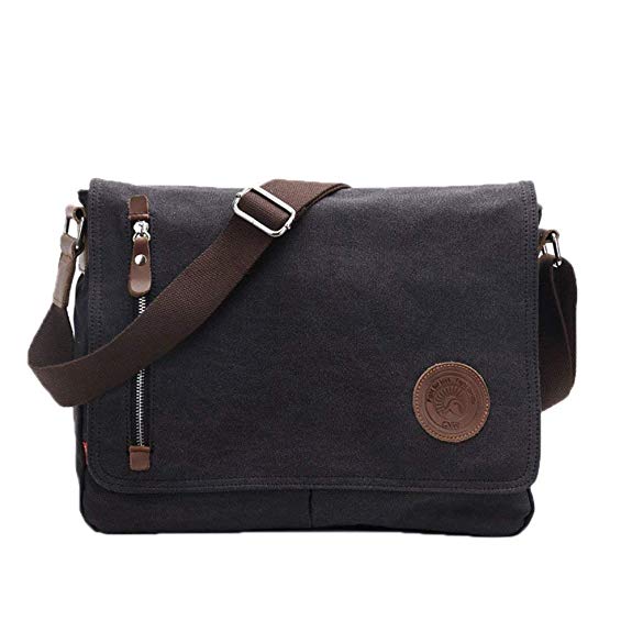 Mens Canvas Messenger Shoulder Bag Mens Messenger Bags Retro Canvas Crossbody Bag Laptop Bag Satchel Bag for Work and School, Multiple Pocket