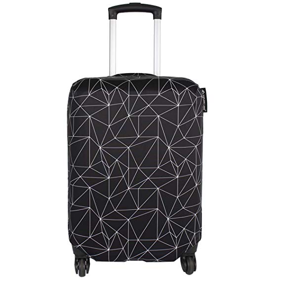 Explore Land Travel Luggage Cover Suitcase Protector Fits 18-32 Inch Luggage (Black Polygonal, M(23-26 inch luggage))