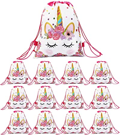IBLUE 10Pcs Unicorn Drawstring Backpack Kids Gift Favor Bags Birthday Baby Shower Party Supplies, D1065 (white unicorn92)