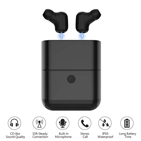 Wireless Earbuds Bluetooth 5.0, LAKASARA True Wireless Headphone with Emergency Power Bank, Mini Invisible in-Ear Earphone Sweatproof with Microphone,15H Playtime 3D Stereo Sound Wireless Earpods