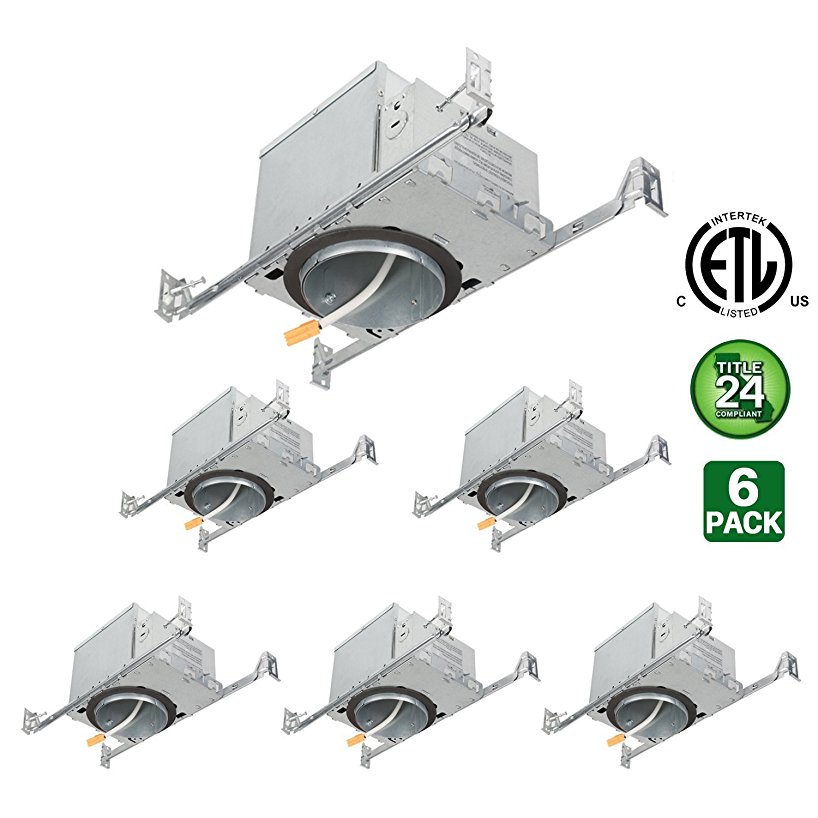 Hykolity 4" New Construction LED Can TP24 Connector IC Rated Insulation Box Air Tight Recessed Aluminum Housing for LED Downlight Retrofit Kit- ETL Listed and CA Title 24 Compliant-Pack of 6