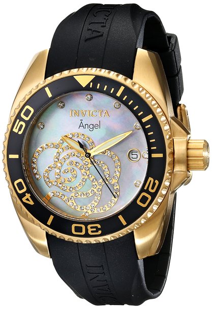 Invicta Women's 0489 Angel Collection Cubic Zirconia-Accented Watch With Black PU Band