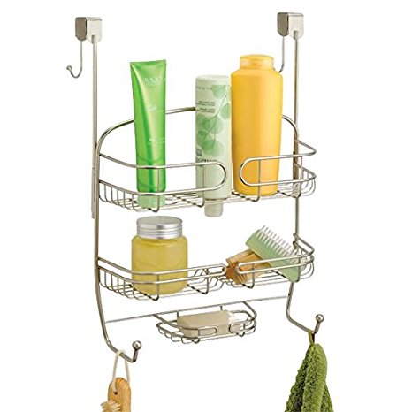 mDesign Bathroom Over Shower Door Caddy for Shampoo, Conditioner, Soap - Satin